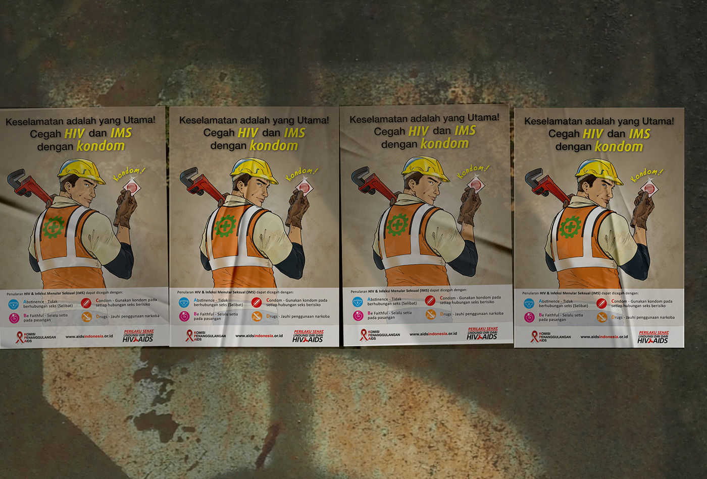 Specific posters to suit targeted male workers in factories and fields in remote areas.