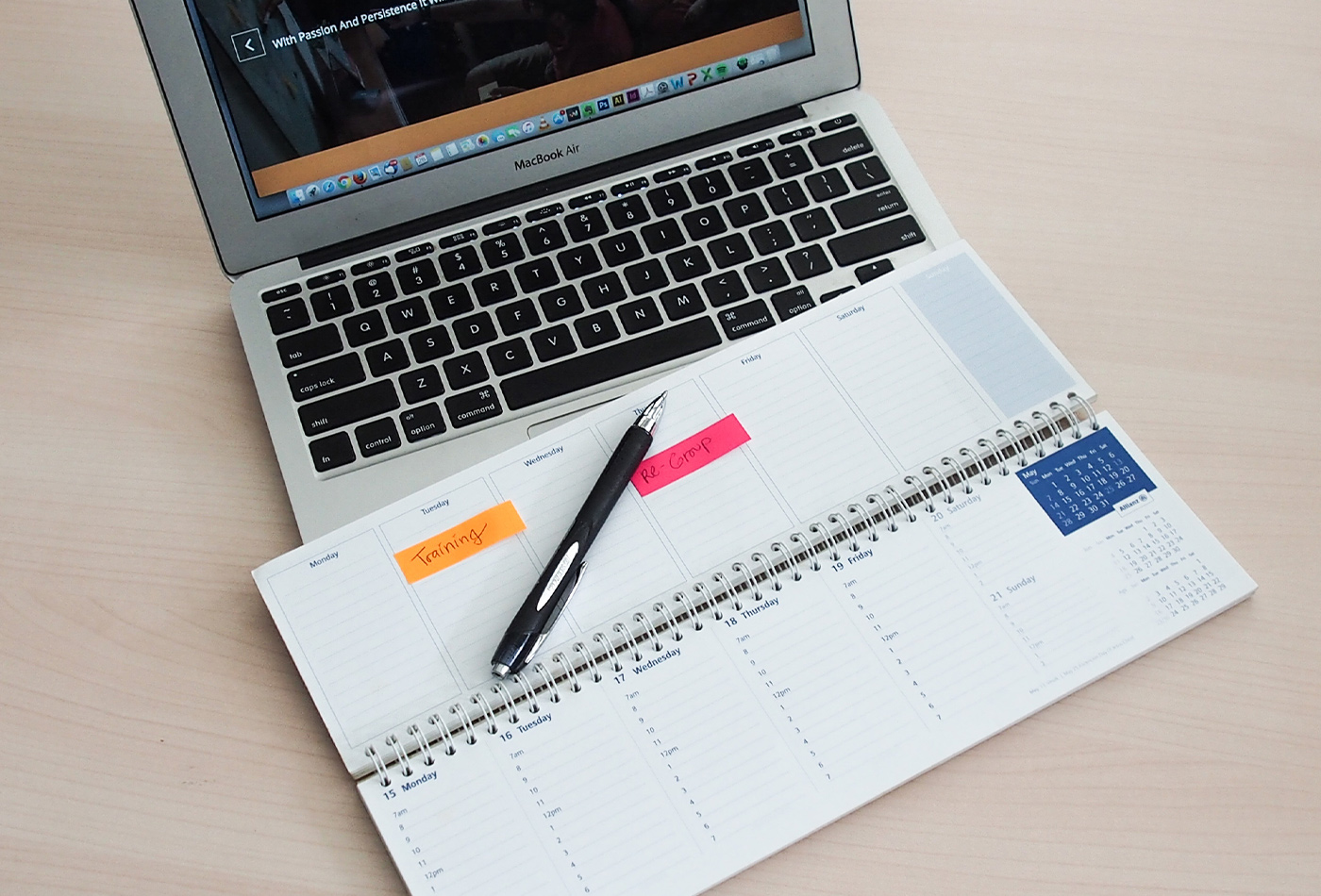 A custom desk calendar designed for corporate internal use to help with their daily time management.