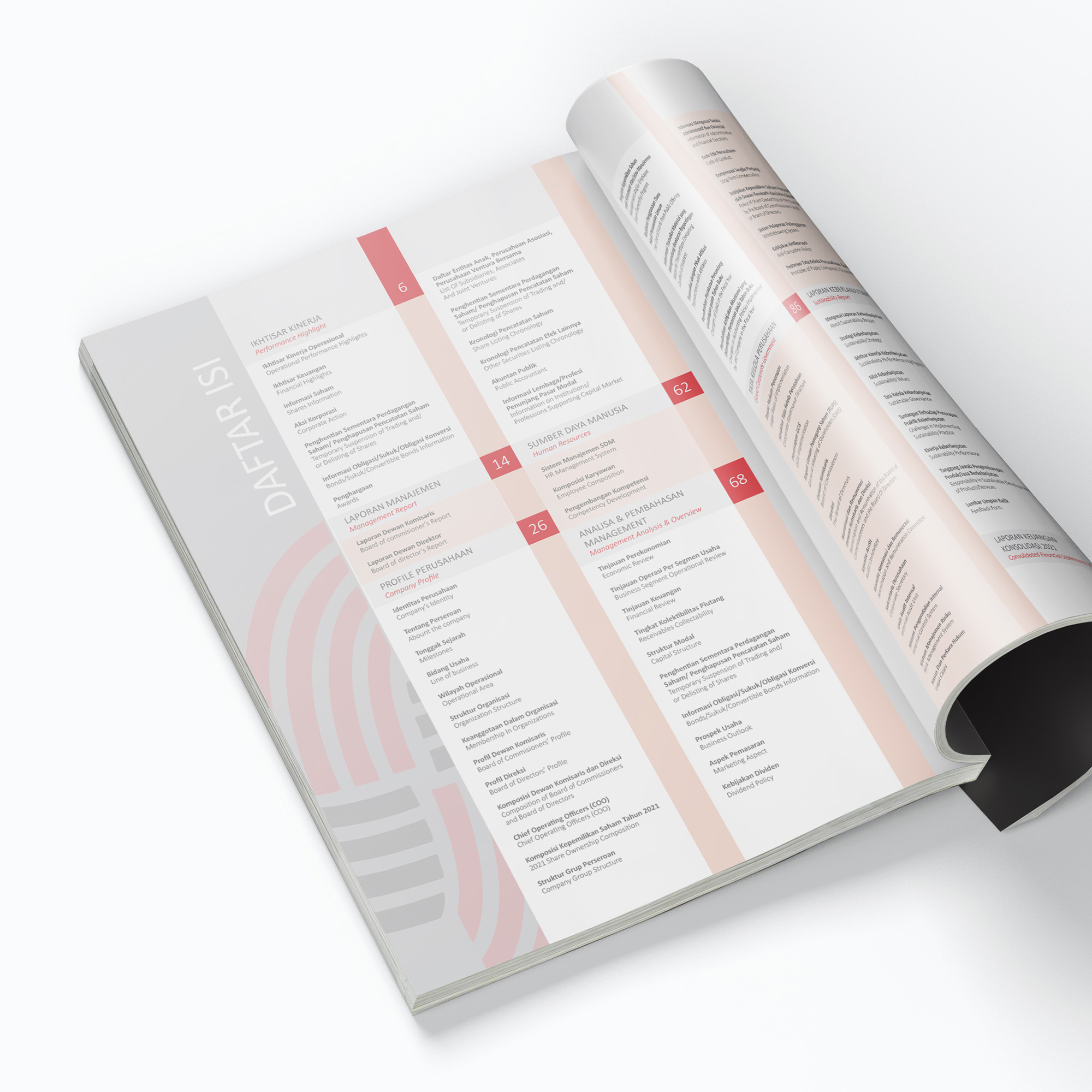 Table of content treatment to give different option in listing the topics.
