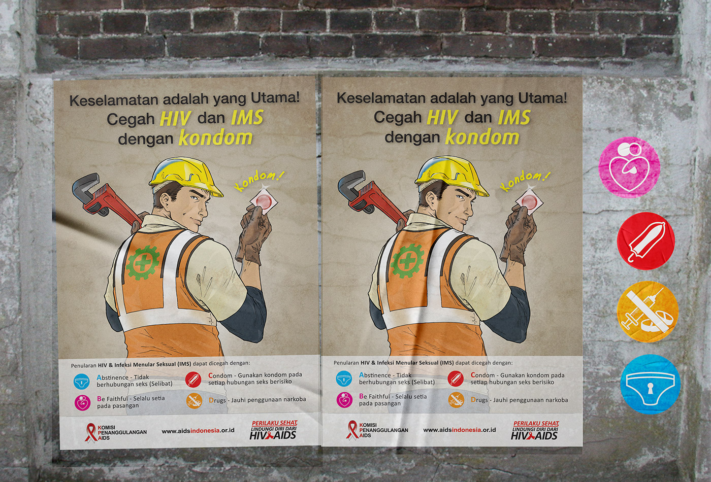 Specific posters to suit targeted male workers in factories and fields in remote areas.