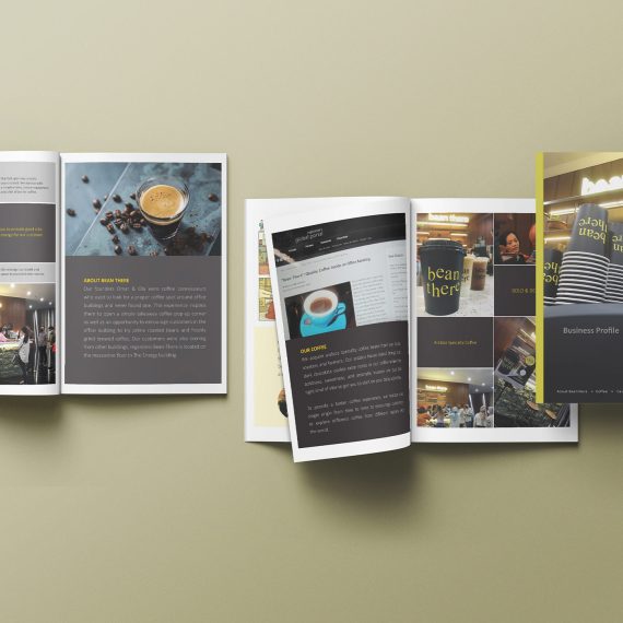 Business profile layout design pages with lots of photos to speak visually.