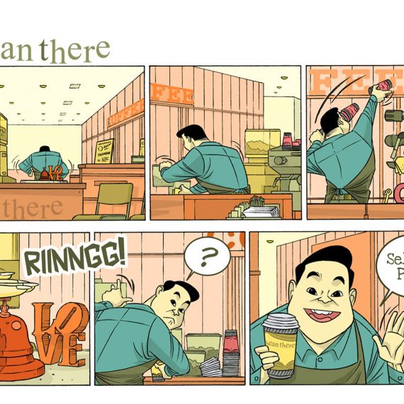 The beginning of Beanthere in the illustration strip.