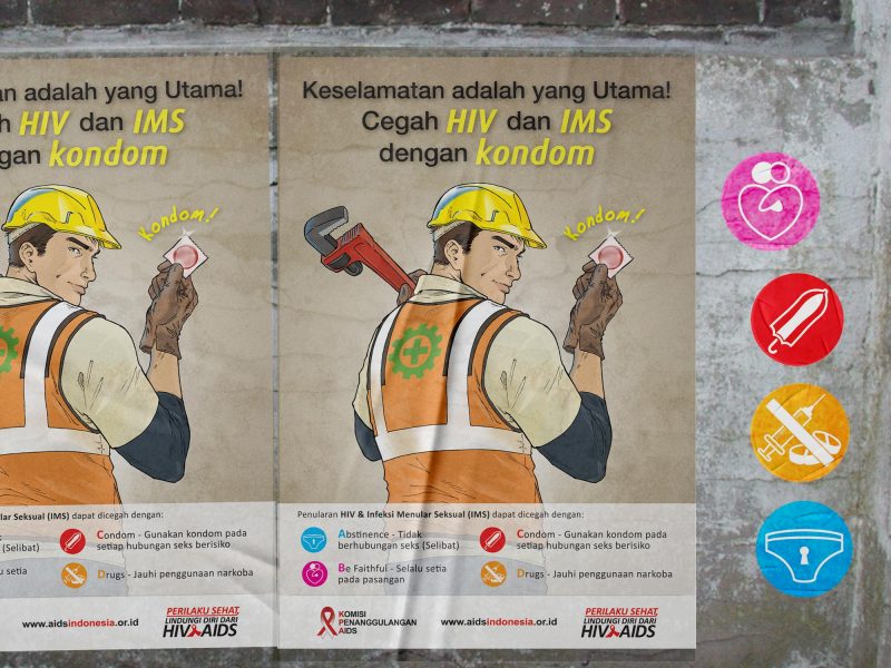 Specific posters to suit targeted male workers in factories and fields in remote areas.